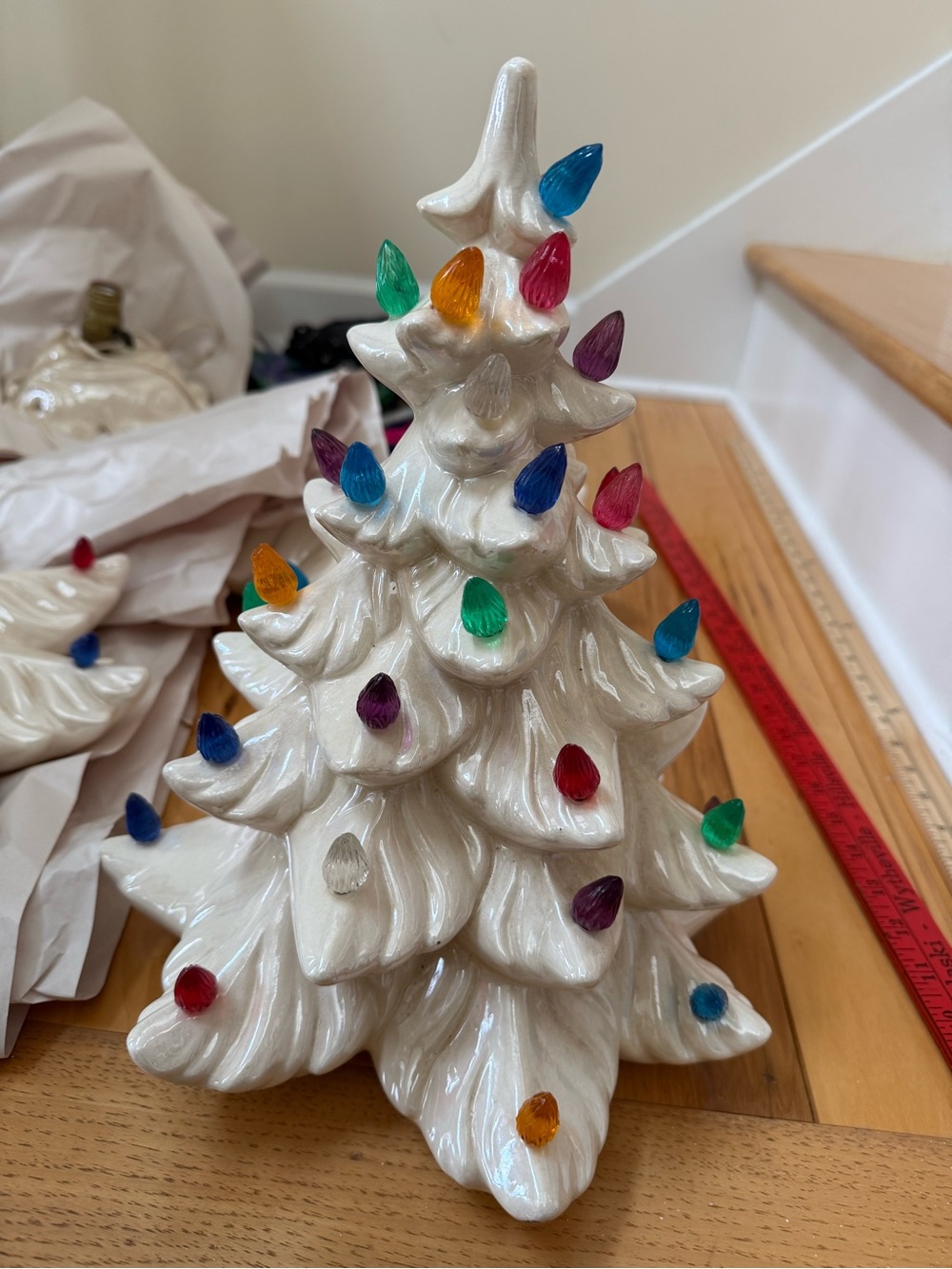 Pearl White Ceramic Holiday Tree with Colorful Bulb Lights